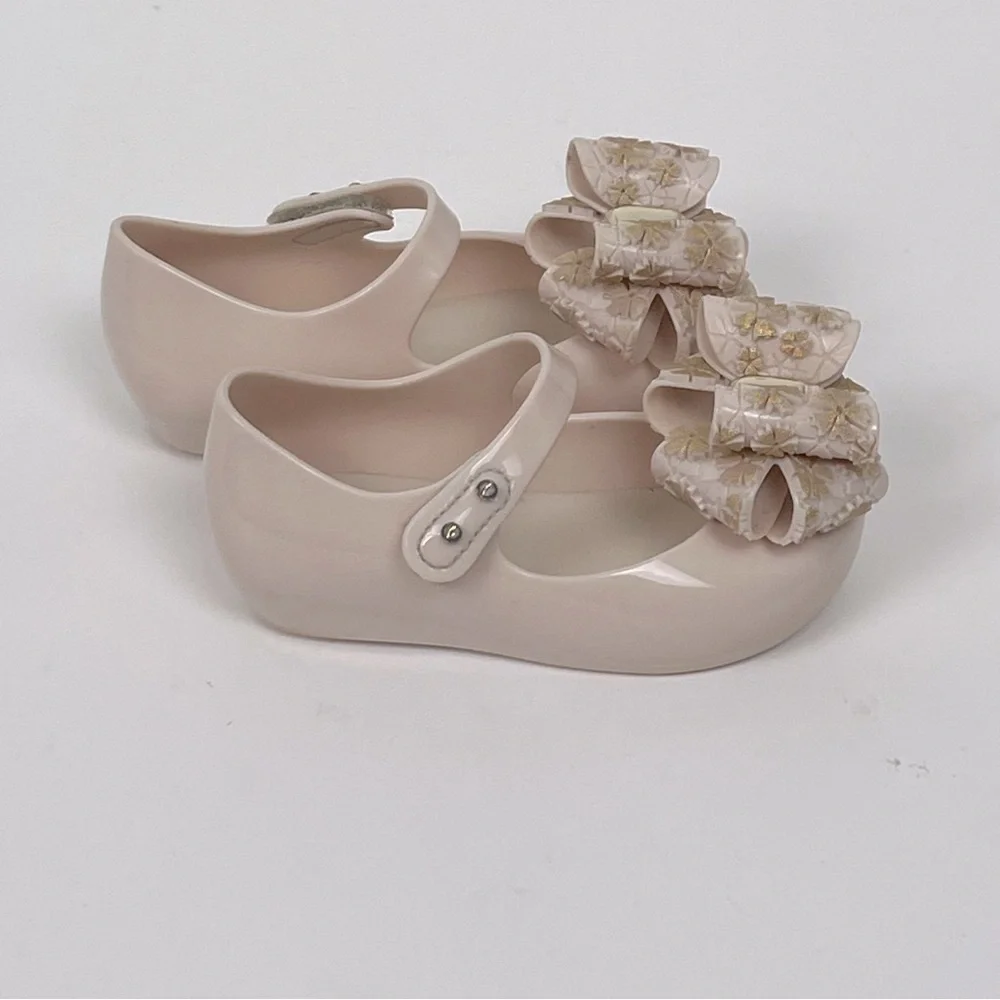 Mini Melissa Ultragirl Sweet Beige & Gold Maryjane style baby girl shoes, 7.